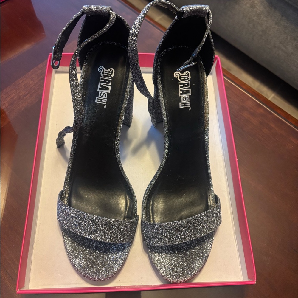 Brash Glittery Silver Heels
